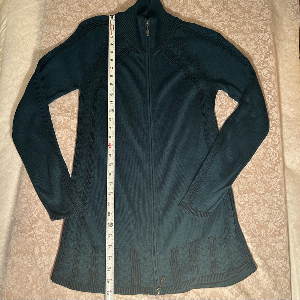 Indigenous ~ Hand Loomed in Peru Teal Long Line Cardigan Sweater Size Small - Picture 11 of 12